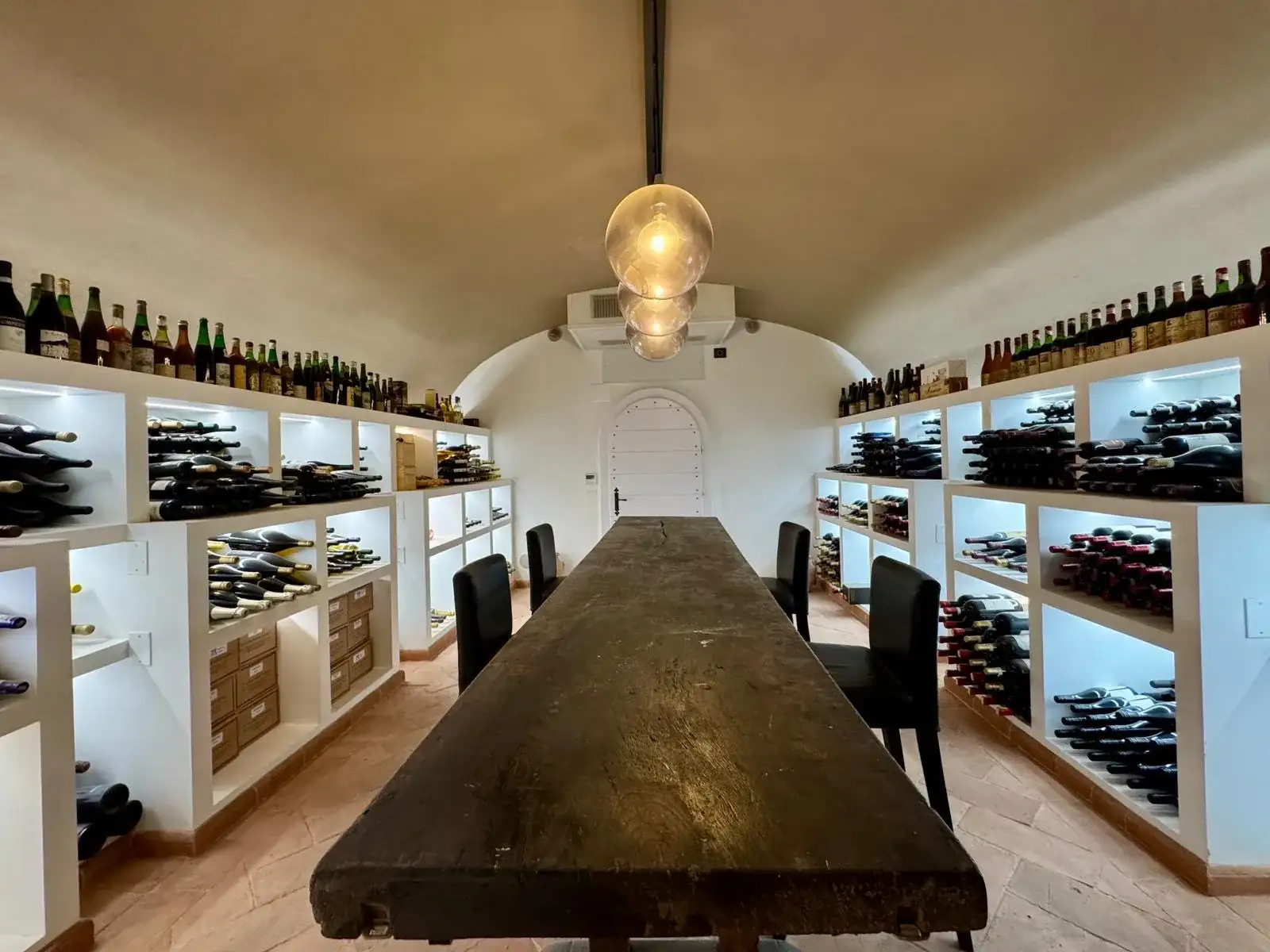 The wine cellar with its long tasting table
